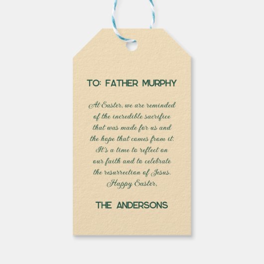 Ostern "Er ist Risen" mit anpassbarem Text Geschenkanhänger (Rückseite)