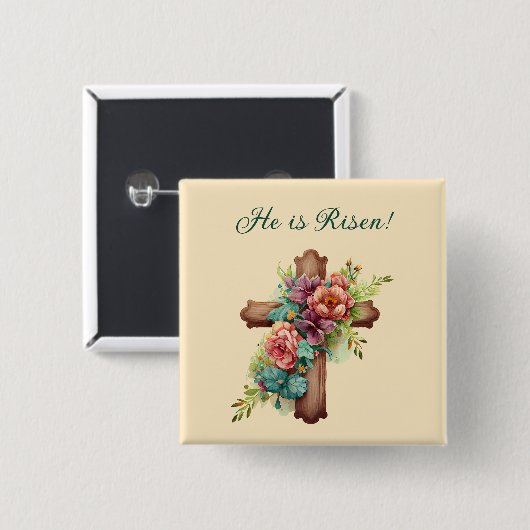 Ostern "Er ist Riser" Blumenkreuz Button (Vorne & Hinten)