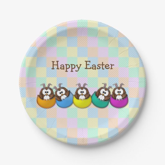 Ostern-Eule - Regenbogen Pappteller (Vorderseite)