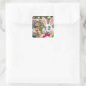 Ostern Foto von Hase und Kind Quadratischer Aufkleber (Tasche)
