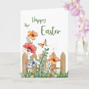 Ostern Fröhliche Frühlingsblumen und Schmetterling Karte