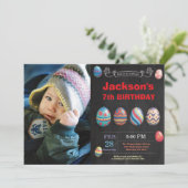 Ostern Geburtstag Junge Ostereier Foto Geburtstag Einladung (Stehend Vorderseite)