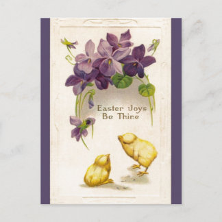 Ostern - Gelbe Küken & Veilchen Antike Postkarte
