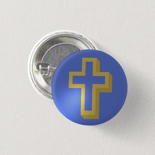 Ostern Golden Christlich Religious Cross Iris Blue Button (Vorne & Hinten)