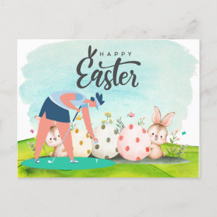Ostern Golfen mit Golfball und Ei für Golfer Feiertagspostkarte