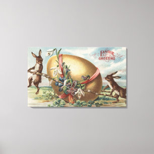Ostern GreetingsRabbits durch ein verziertes Ei Leinwanddruck