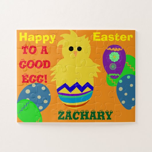Ostern Gutes Ei Gelbkichel Personalisierter NAME Puzzle (Horizontal)