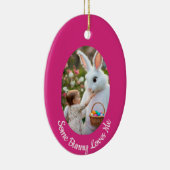 Ostern Hasen und Kind Foto rosa blau Oval Rahmen Keramik Ornament (Rechts)