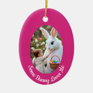 Ostern Hasen und Kind Foto rosa blau Oval Rahmen Keramik Ornament