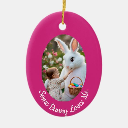 Ostern Hasen und Kind Foto rosa blau Oval Rahmen Keramik Ornament (Vorne)