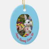 Ostern Hasen und Kind Foto rosa blau Oval Rahmen Keramik Ornament (Hinten)