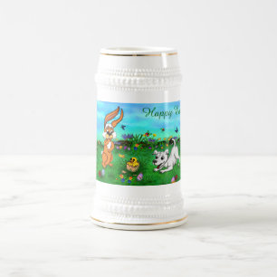 Ostern - Hündchen Kapuzinerkolben und Küken Bierglas