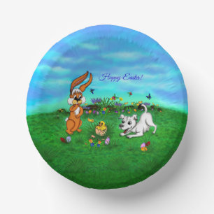 Ostern - Hündchen Kapuzinerkolben und Küken Pappteller
