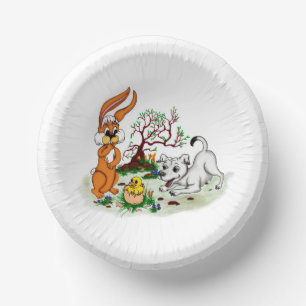 Ostern - Hündchen Kapuzinerkolben und Küken Pappteller