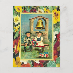 Ostern im Vintage-Stil, bayerische Kinder und Eier Feiertagspostkarte