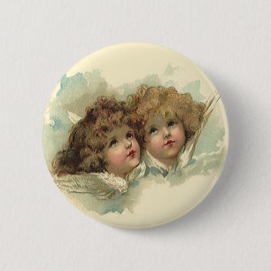 Ostern im Vintage-Stil, Engel in den Wolken im Him Button