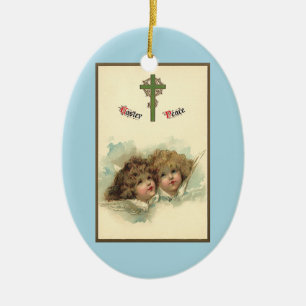 Ostern im Vintage-Stil, Engel in den Wolken im Him Keramik Ornament