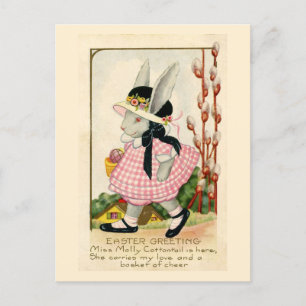 Ostern im Vintage-Stil, kleiner Hase im Osterhütch Postkarte