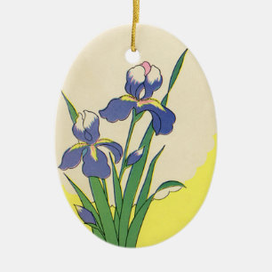 Ostern im Vintage-Stil, lila Garteniris-Blumen Keramik Ornament