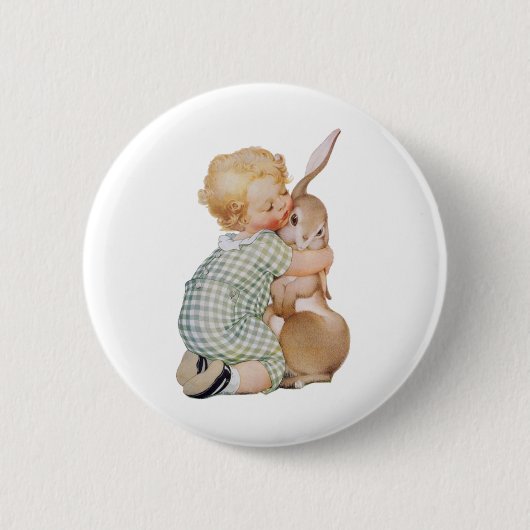 Ostern im Vintage-Stil, süßer Junge mit Hasen Button (Vorderseite)
