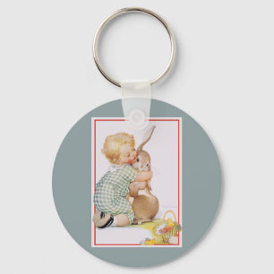 Ostern im Vintage-Stil, süßer Junge mit Hasen Schlüsselanhänger