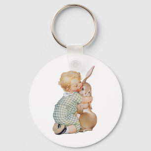 Ostern im Vintage-Stil, süßer Junge mit Hasen Schlüsselanhänger