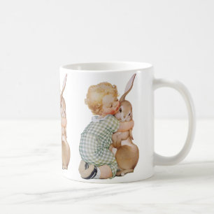 Ostern im Vintage-Stil, süßer Junge mit Kaninchen Kaffeetasse