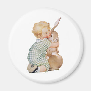Ostern im Vintage-Stil, süßer Junge mit Kaninchen Magnet