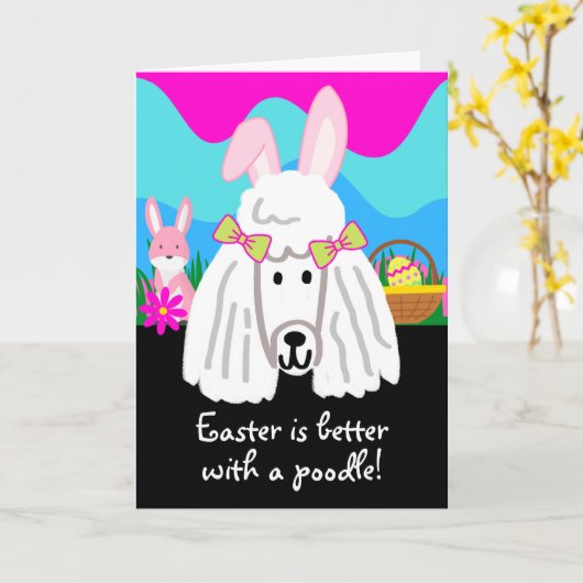 Ostern ist besser mit einem Niedlichen Poodle Hund Karte (Gelbe Blume)