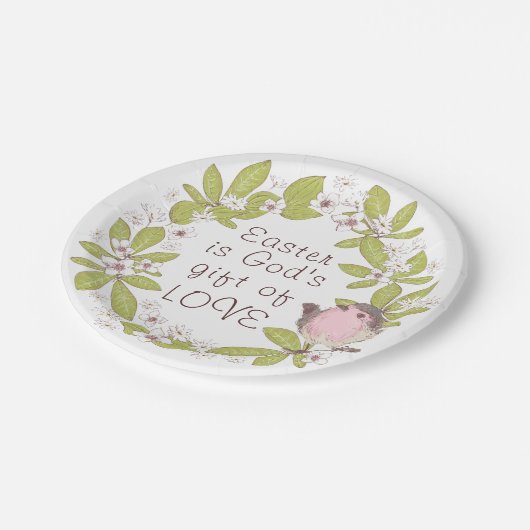 Ostern ist Gottes Geschenk der Liebe Blumenreath Pappteller (Schrägansicht)