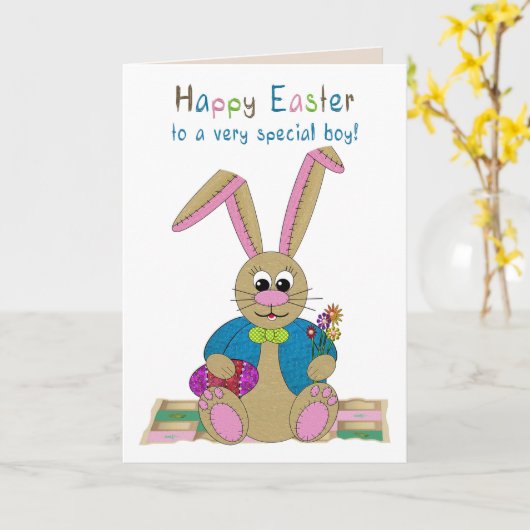 Ostern, Junge, gestopfte Osterhase Karte (Gelbe Blume)