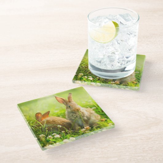 Ostern-Kaninchen Glasuntersetzer (Schrägansicht)