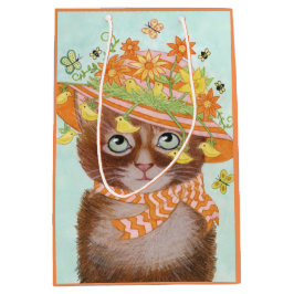 Ostern-Katze in Ostern-Mütze mit Schmetterlingen Mittlere Geschenktüte