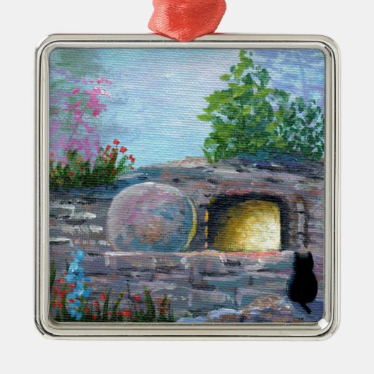 Ostern-Katzen-christliche Kunst-leeres Grab Silbernes Ornament (Vorne)