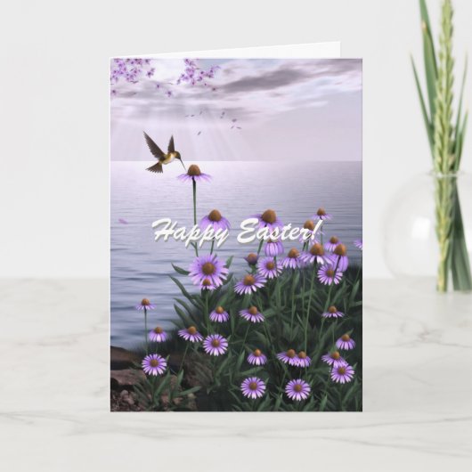 Ostern-Kolibri-Blumen-Karte Feiertagskarte (Vorderseite)