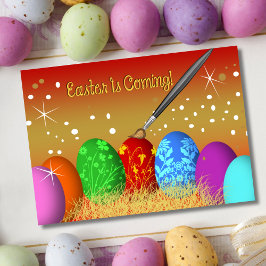 Ostern kommt mit Ostereiern und Pinsel Feiertagskarte