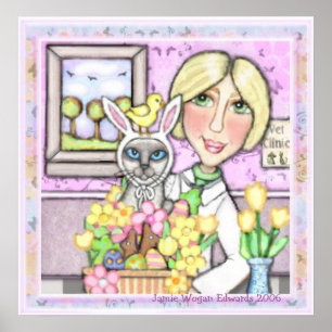 Ostern-Korb-Katze mit Tierarzt Poster