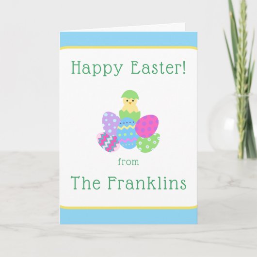OSTERN Küken Eier und hellblaue Grüße NAME (Vorderseite)