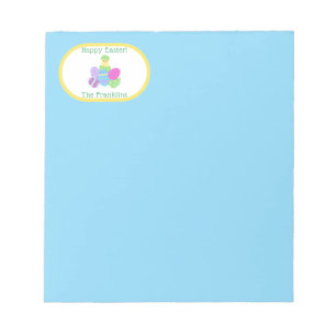 OSTERN Küken Eier und hellblaues Papier Notizblock