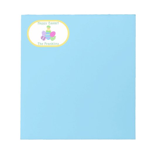 OSTERN Küken Eier und hellblaues Papier Notizblock (Vorderseite)