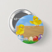 Ostern-Küken und hölzernes Zeichen Button (Vorne & Hinten)