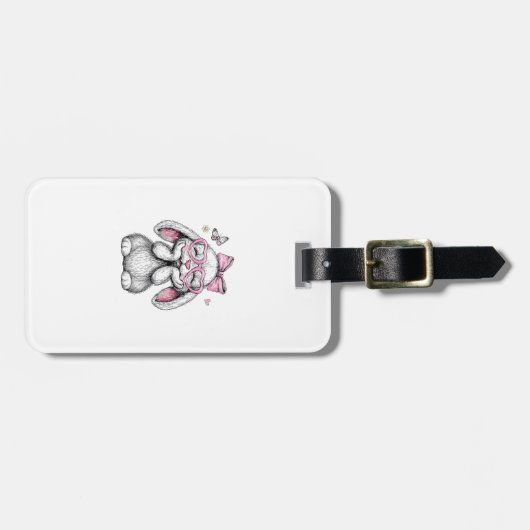 Ostern Mädchen Süße Hase Gesicht Rosa Ostern Kinde Gepäckanhänger (Vorderseite horizontal)