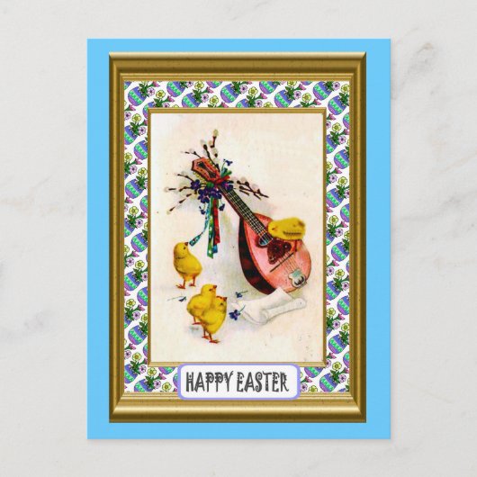 Ostern - Mandoline und Ester-Küken Feiertagspostkarte (Vorderseite)