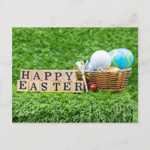 Ostern mit bunten Eiern Golfball für Golfer Feiertagspostkarte