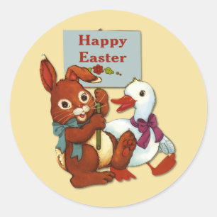 Ostern mit Ente und Hase Runder Aufkleber