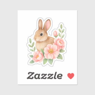 Ostern mit Kaninchen und rosa Blumen Aufkleber