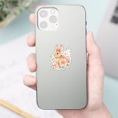 Ostern mit Kaninchen und rosa Blumen  Aufkleber (Telefon)