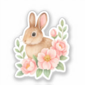 Ostern mit Kaninchen und rosa Blumen  Aufkleber (Vorderseite)