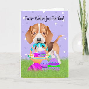 Ostern mit kleinem Beagle und Ostereiern Feiertagskarte
