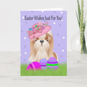 Ostern mit kleinem Shih Tzu und Ostereiern Feiertagskarte